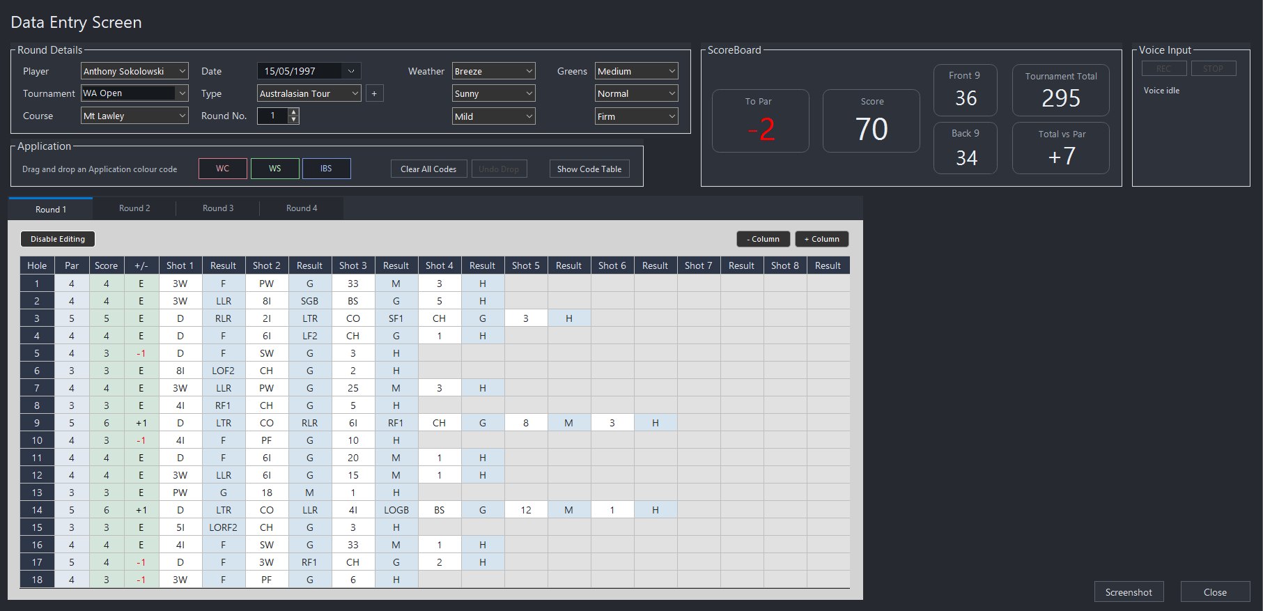 StatBuster shot entry grid